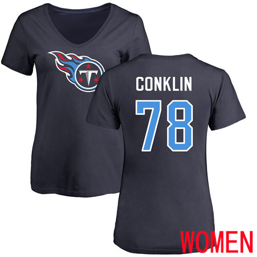 Tennessee Titans Navy Blue Women Jack Conklin Name and Number Logo NFL Football #78 T Shirt
